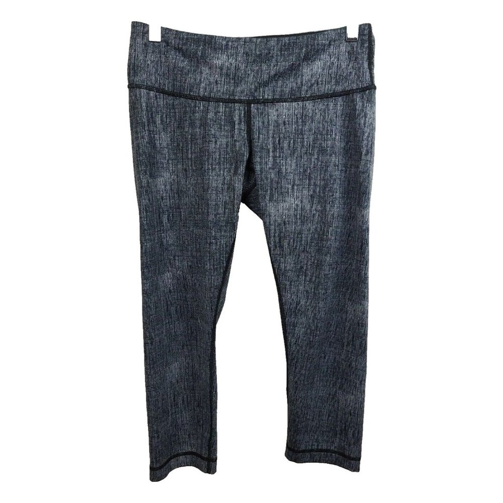 Lululemon Womens Wunder Under Crop Leggings Size 8 Black Gray Luxtreme Burlap